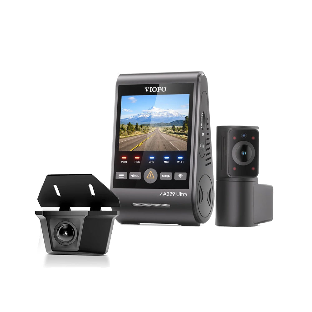 VIOFO DASHCAM A229 ULTRA 4K FRONT + 4K WATERPROOF REAR + 1080P INTERIOR 5GHZ WIFI + GPS - A229W-ULTRA-3CH
