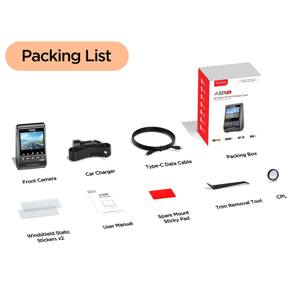 VIOFO DASHCAM A329 4K SINGLE CHANNEL WIFI 6 GPS - A329S-1CH