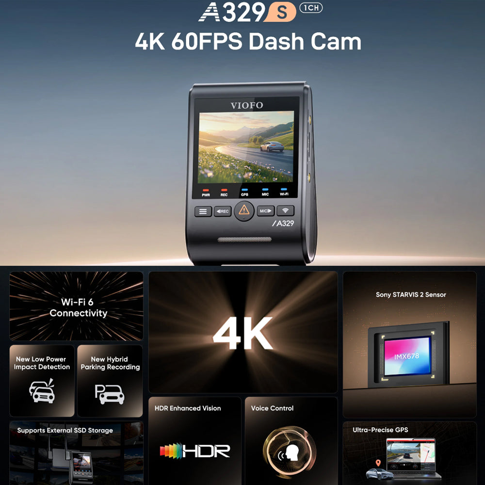VIOFO DASHCAM A329 4K SINGLE CHANNEL WIFI 6 GPS - A329S-1CH