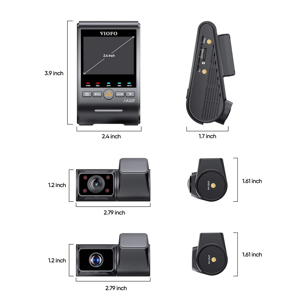 VIOFO DASHCAM A329 4K FRONT + 2K TELEPHOTO + 2K INTERNAL REAR WIFI 6 GPS - A329TC-3CH