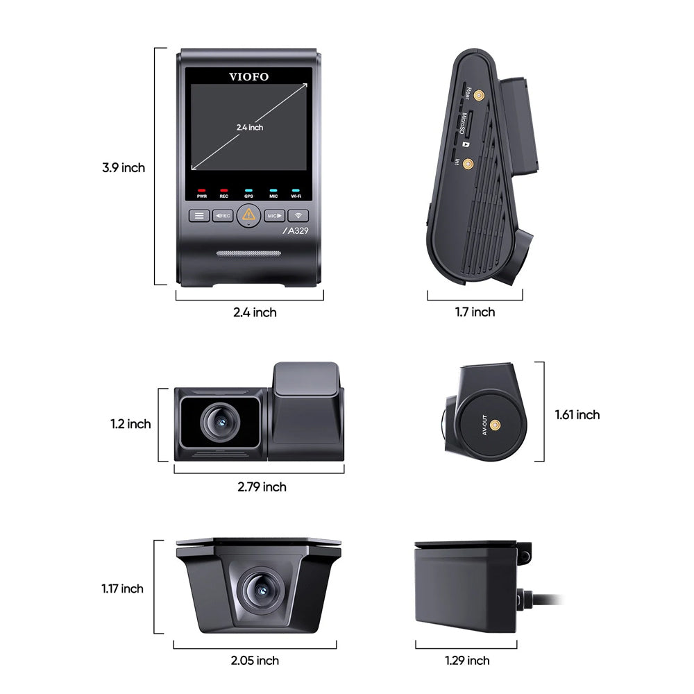 VIOFO DASHCAM A329 4K FRONT + 2K TELEPHOTO + 2K WATERPROOF REAR WIFI 6 GPS - A329TW-3CH