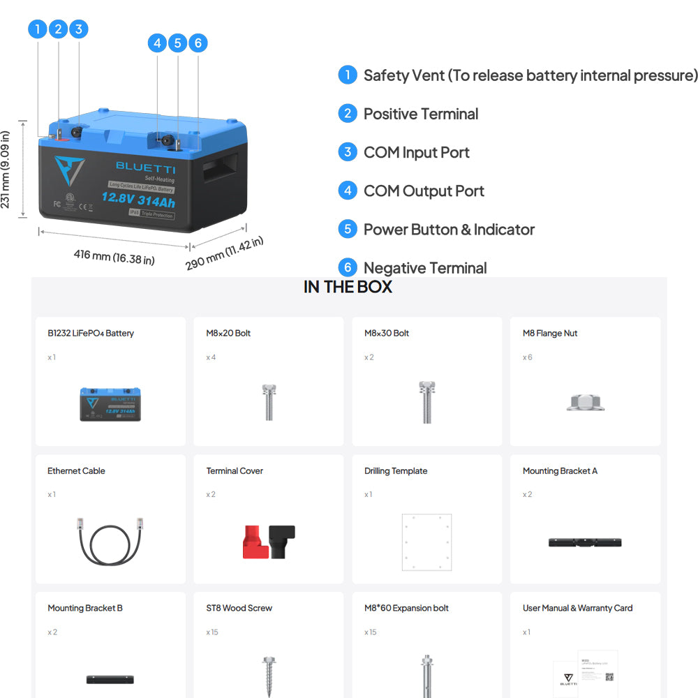 BLUETTI 12V 320A LITHIUM BATTERY - B1232