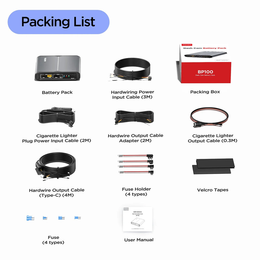 VIOFO PARKING MODE BATTERY PACK 7650MAH FOR ALL DASHCAMS (EXCEPT A119 V3) - BP100