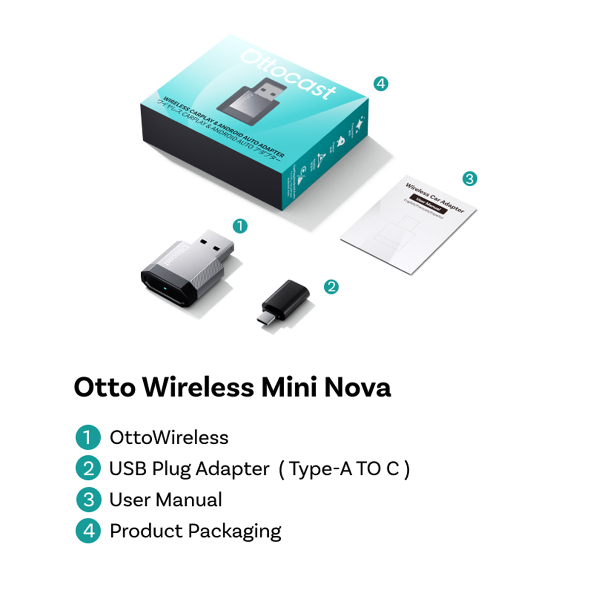OTTOCAST CARPLAY & ANDROID AUTO WIRELESS MINI USB ADAPTER 2-IN-1 - CA530-T3