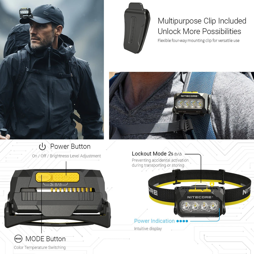 NITECORE 800 LUMEN USB RECHARGEABLE LED HEADLAMP TORCH - HA27 UHE