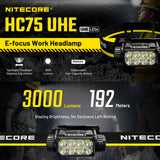 NITECORE 3000 LUMEN USB RECHARGEABLE LED HEADLAMP TORCH - HC75 UHE