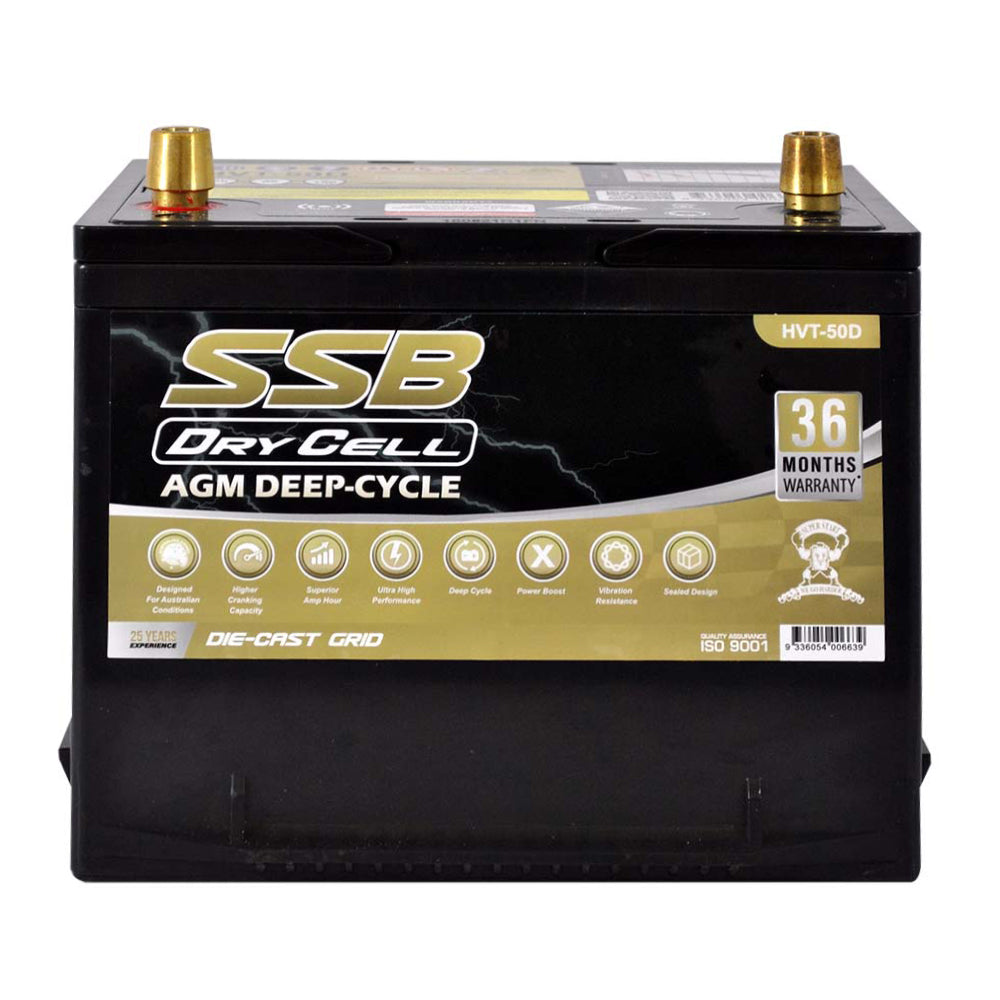 AGM BATTERY DEEP CYCLE DUAL PURPOSE 12V 60AH 600CCA BY SSB ULTRA HIGH PERFORMANCE - HVT-50D