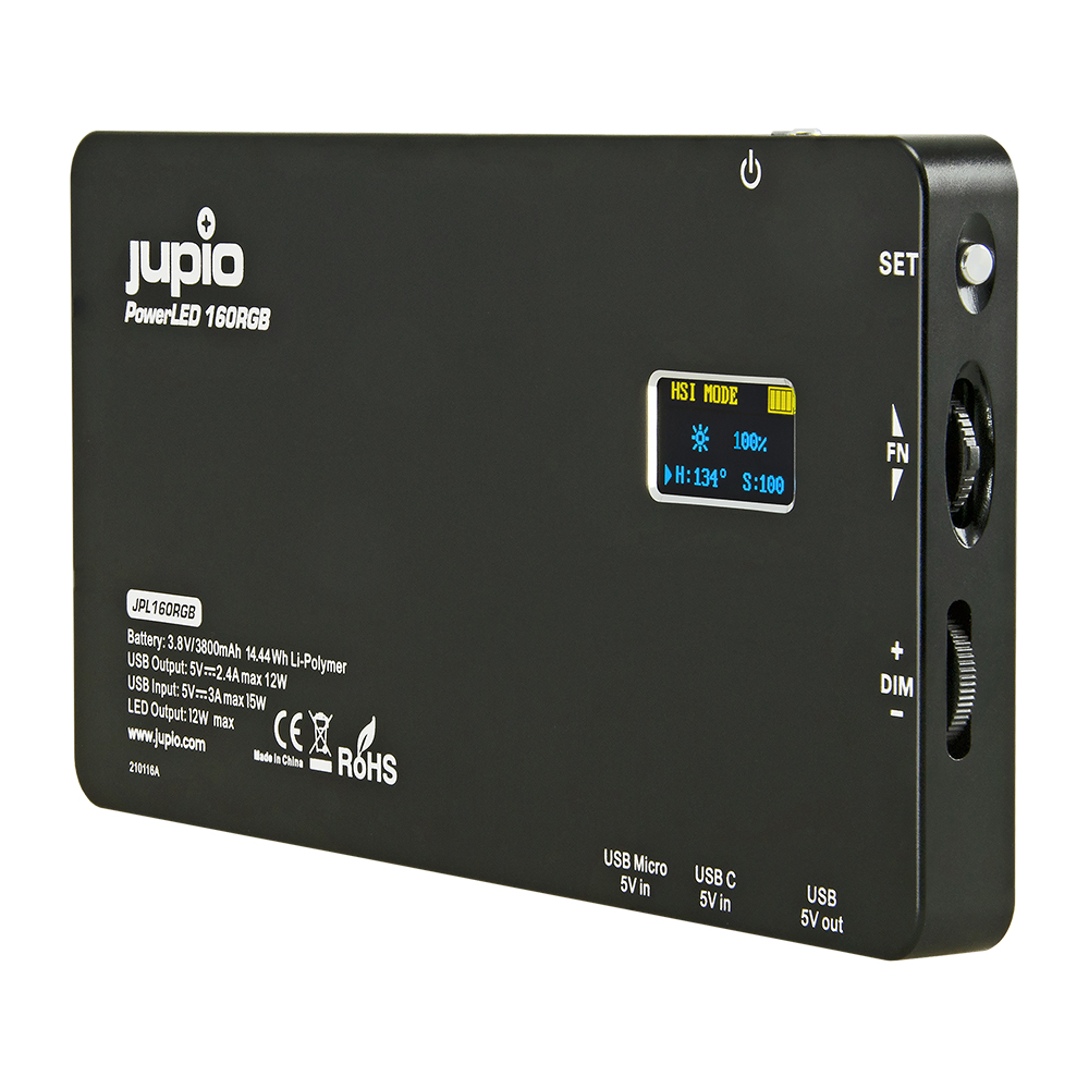 JUPIO POWERLED 160 RGB LED LIGHT / POWER BANK WITH BUILT-IN BATTERY 3800MAH - JPL160RGB