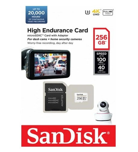 SANDISK HIGH ENDURANCE MICRO SDXC 256GB (20,000HRS) C10 V30 R100MB/S | W40MB/S FOR DASH CAMERAS - SDSQQNR-256G-GN6IA