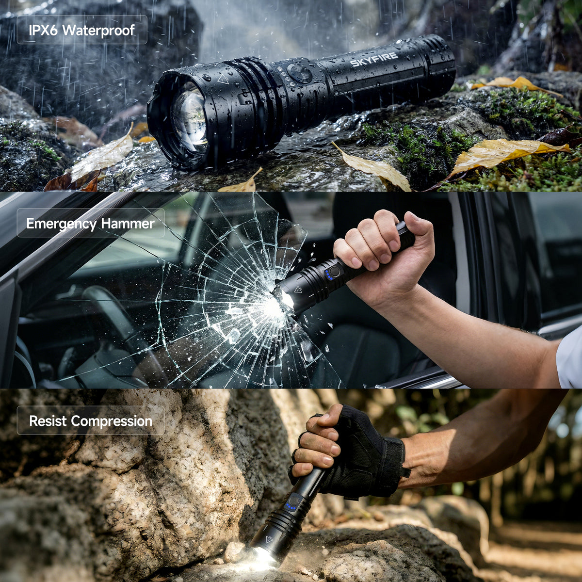 SKYFIRE 1376J FLASHLIGHT TORCH IP54 1387 LUMENS BLACK - SF-SD-1376J-B