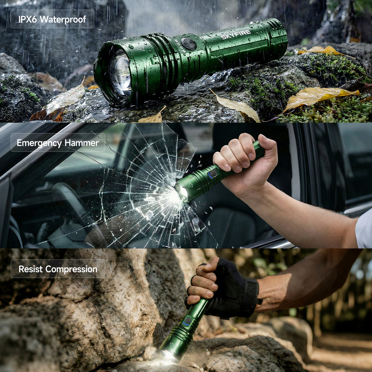 SKYFIRE 1376J FLASHLIGHT TORCH IP54 1387 LUMENS GREEN - SF-SD-1376J-G