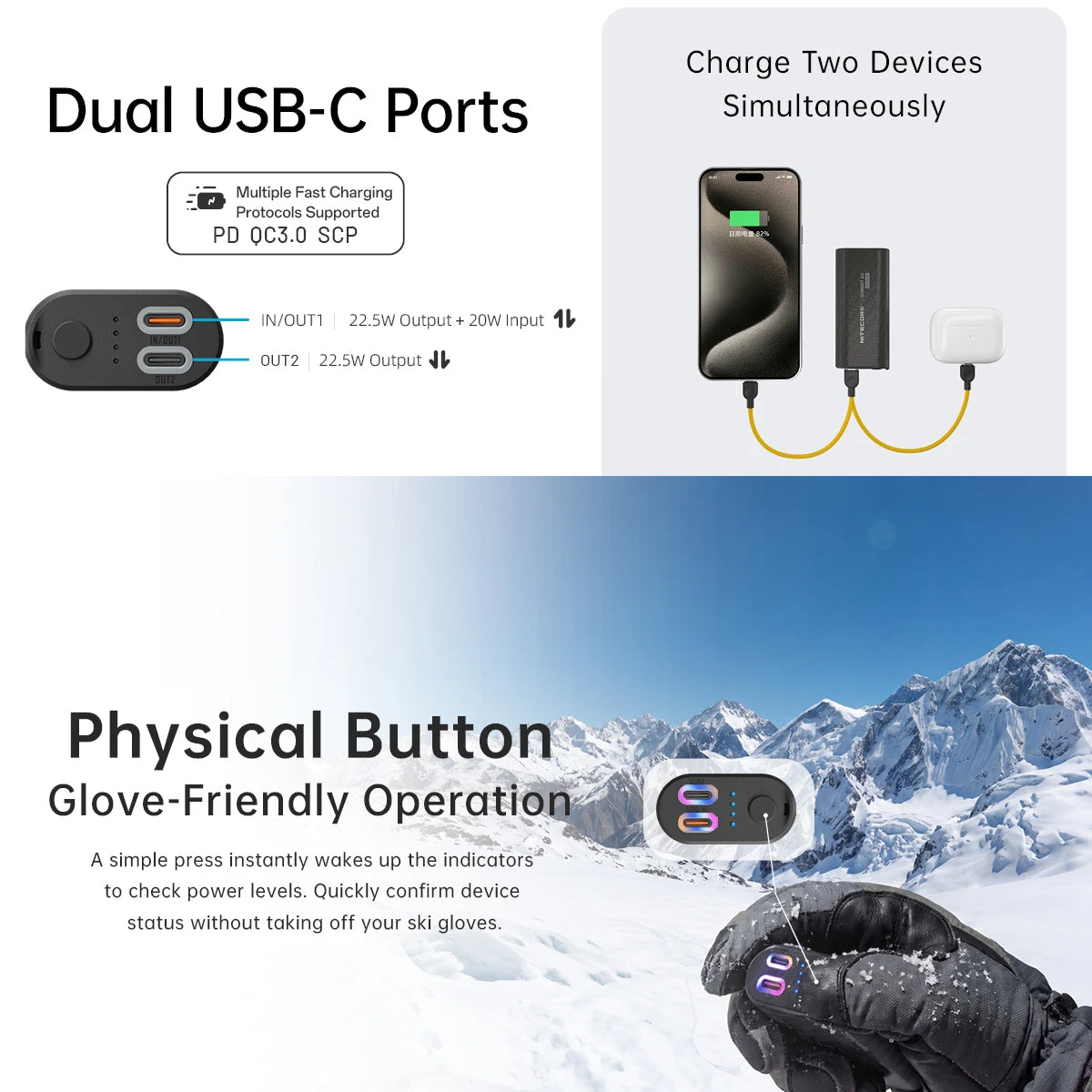 NITECORE 8000MAH POWER BANK LOW TEMP RESISTANT IPX8 WATERPROOF - SUMMIT AIR