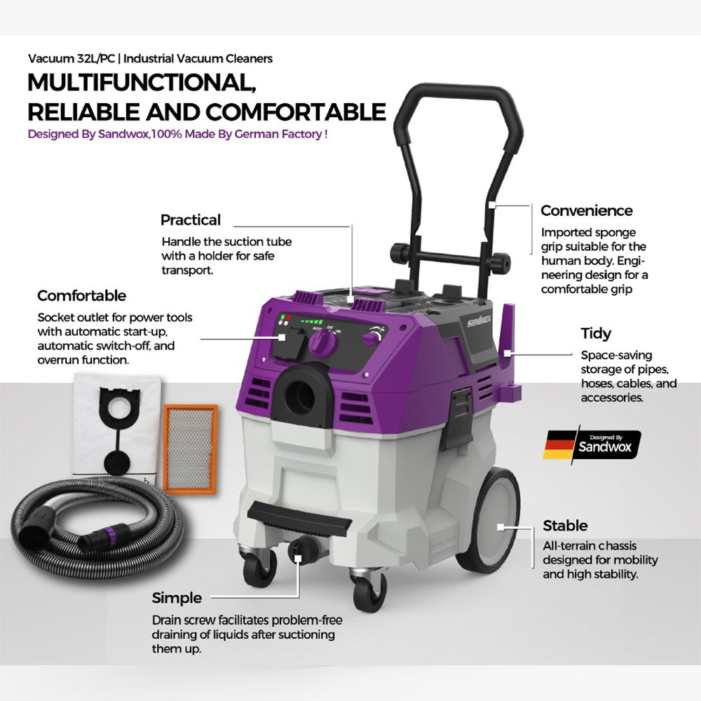 SANDWOX LX2232 WORKSHOP DUST EXTRACTOR L CLASS WET & DRY VACUUM 32L - SWDE32L