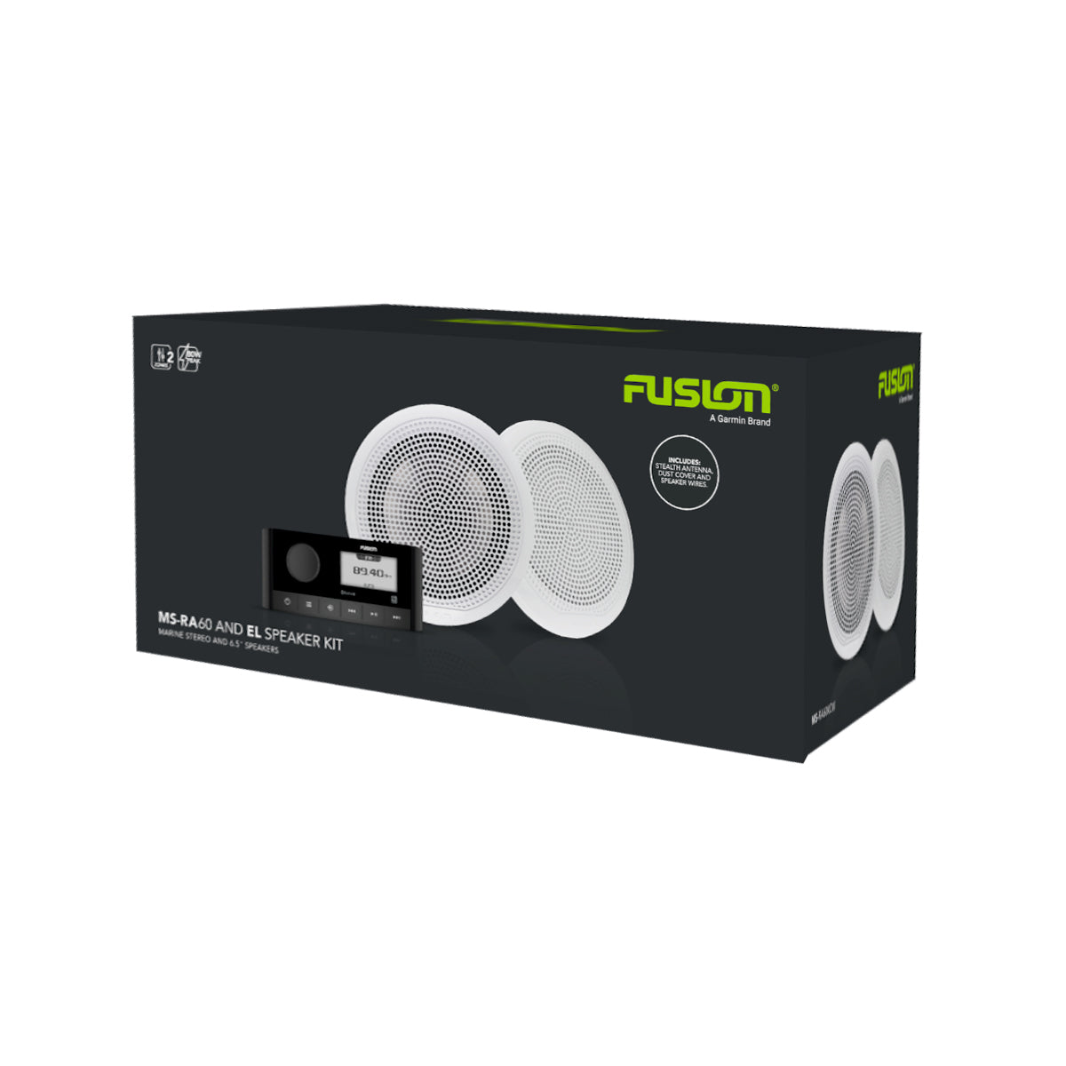 FUSION MARINE STEREO KIT WITH EL CLASSIC WHITE SPEAKERS MS-RA60 - 010-02405-50