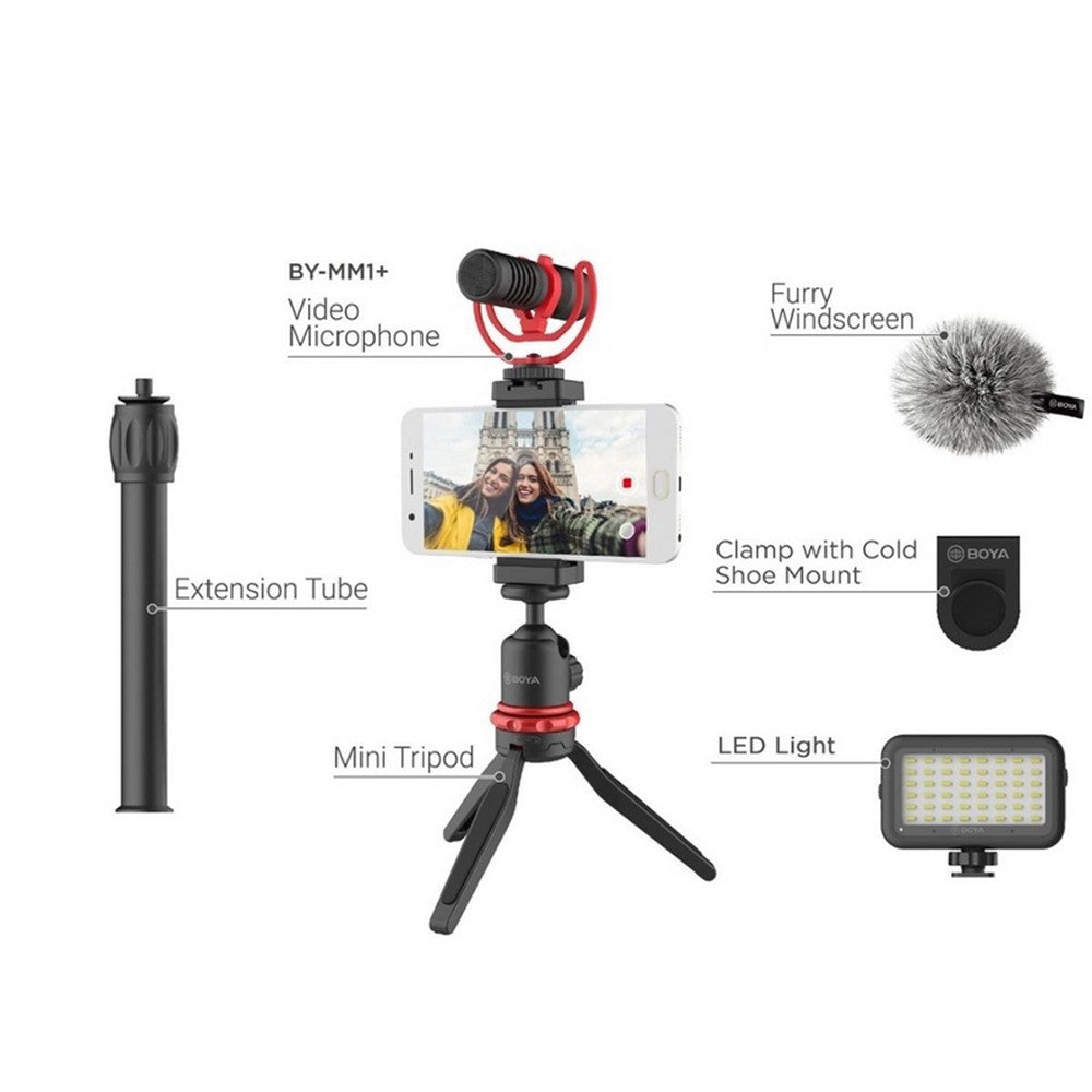 BOYA VLOGGING KIT 2 INCL. MINI TRIPOD BY-MM1 + MIC LED LIGHT - BY-VG350