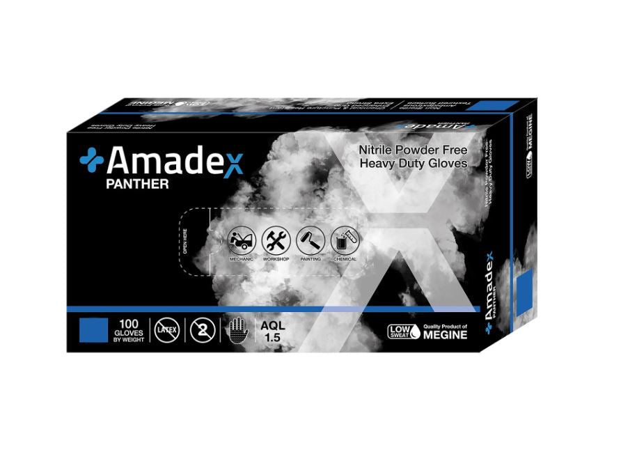 AMADEX PANTHER NITRILE GLOVES BLACK SIZE LARGE 100PCS POWDER FREE - EUBK62-L