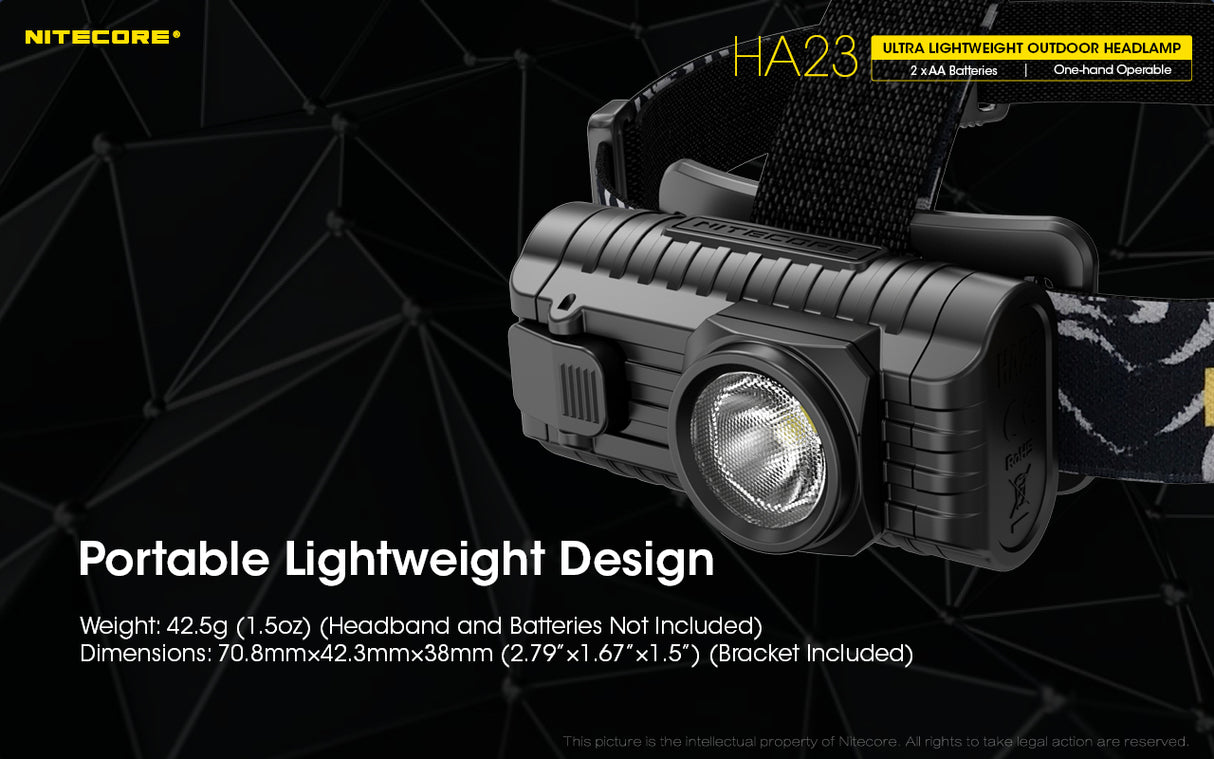 NITECORE HEADLAMP LIGHTWEIGHT LED UP TO 230 LUMENS MAX RUNTIME 130 HOURS - HA23