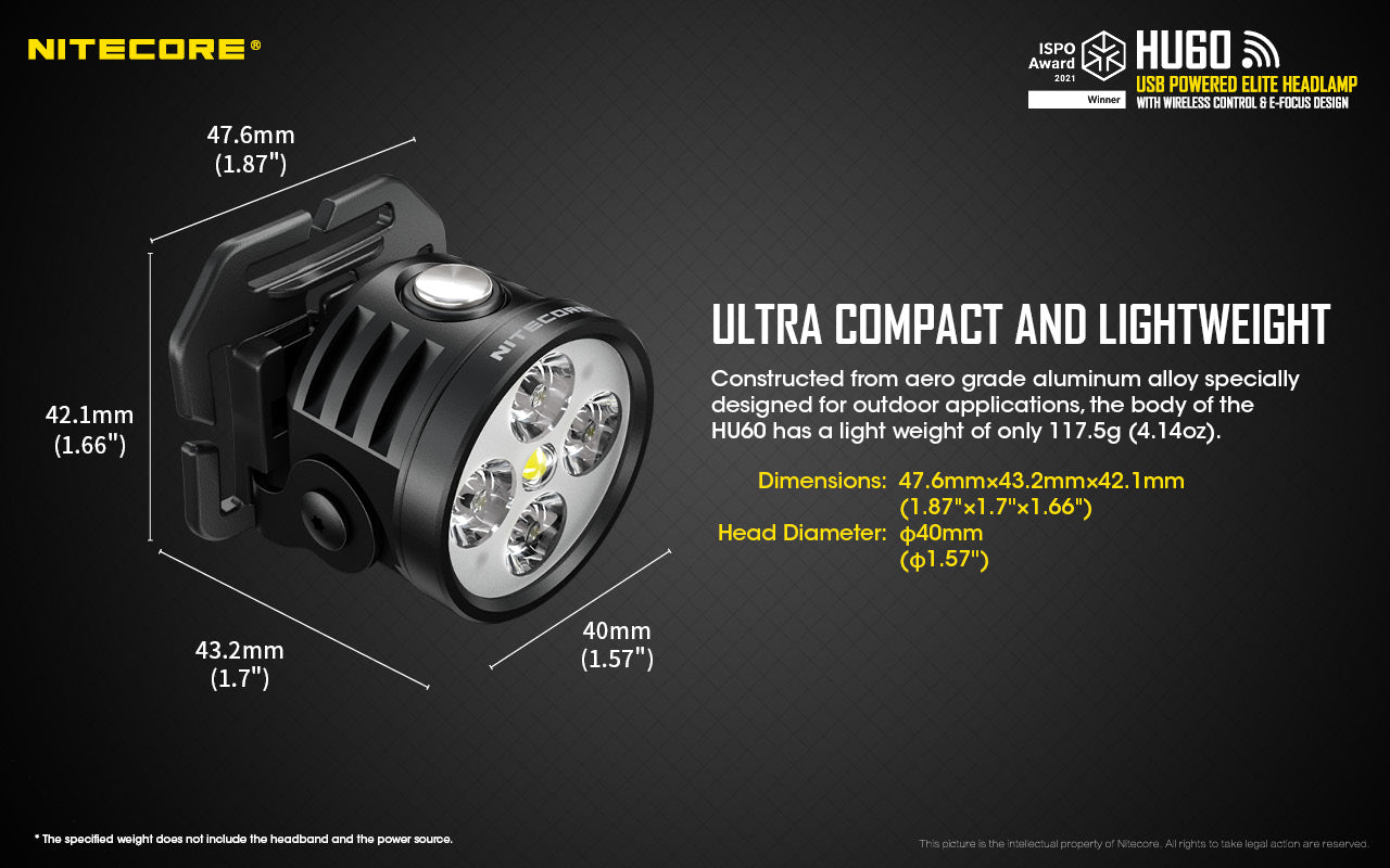 NITECORE FOCUSABLE HEADLAMP FOR RUNNING BIKING OUTDOORS SEARCH CAMPING - HU60