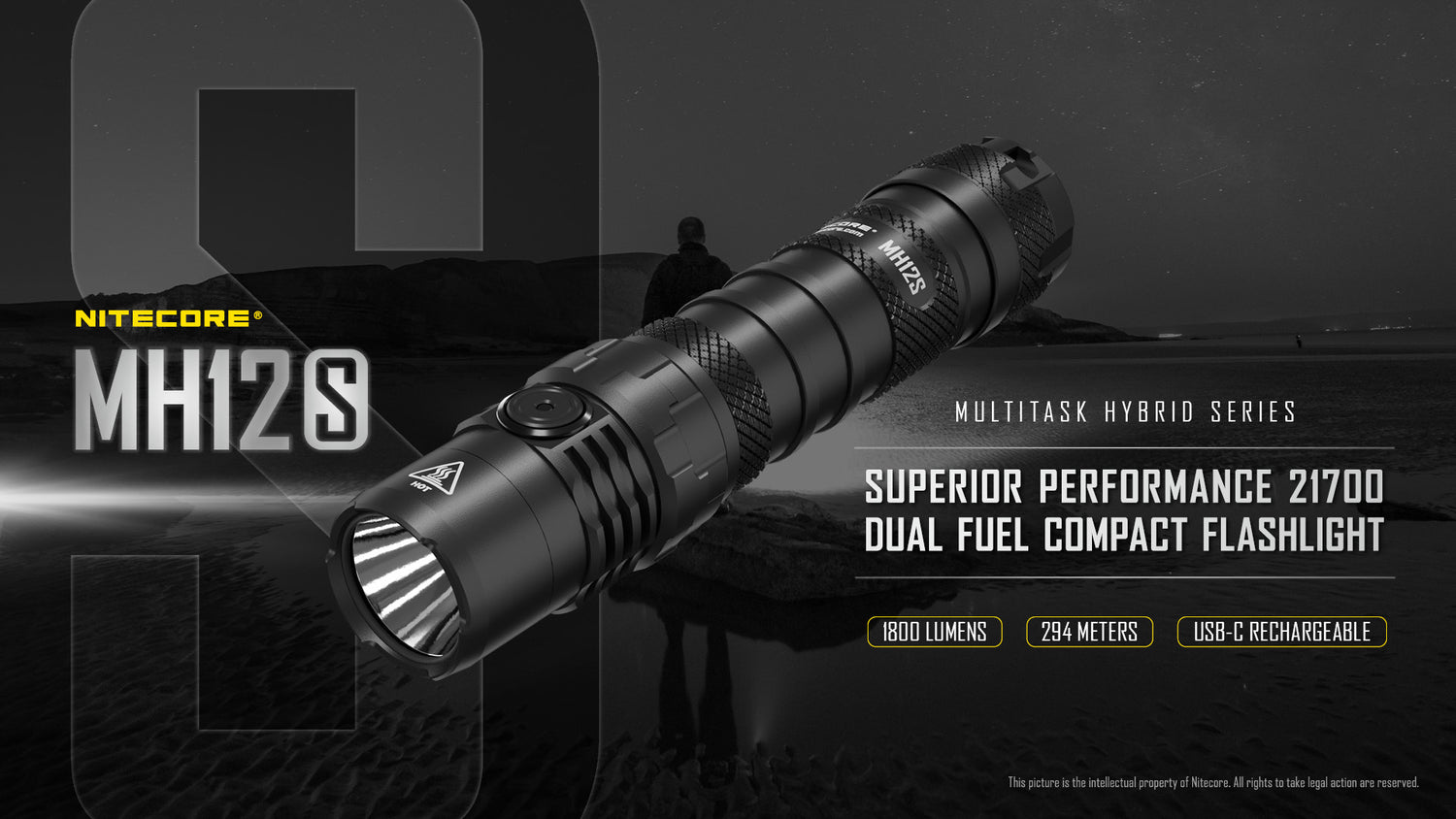 NITECORE HIGH PERFORMANCE TACTICAL FLASHLIGHT OUTDOOR CAMPING LAW GEAR - MH12S