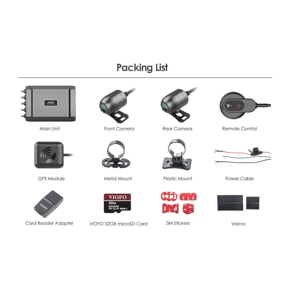 VIOFO 1080P MOTORCYCLE DASHCAM DUAL CHANNEL F/R WIFI + GPS - MT1