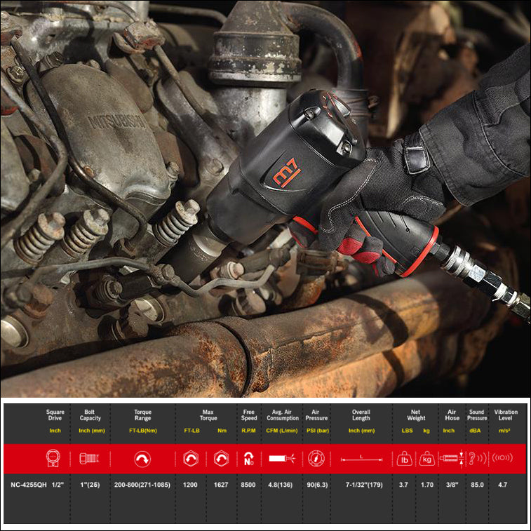 M7 AIR IMPACT WRENCH 1/2" DRIVE TWIN HAMMER EZ GREASE 1200FT - NC-4255QH