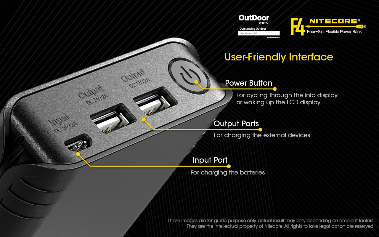 NITECORE FLEXIBLE POWER BANK AND 18650 BATTERY CHARGER - NITECORE F4