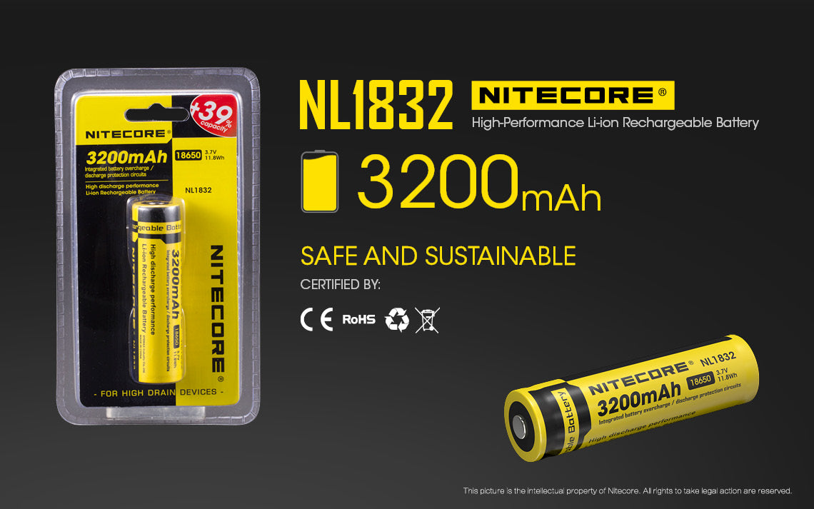 NITECORE LI-ION RECHARGEABLE BATTERY 18650 (3200mAh) - NL1832