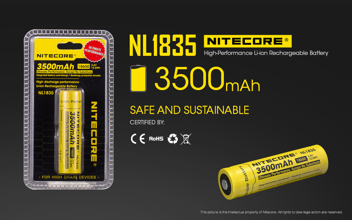 NITECORE LI-ION RECHARGEABLE BATTERY 18650 (3.6V 3500mAh) - NL1835