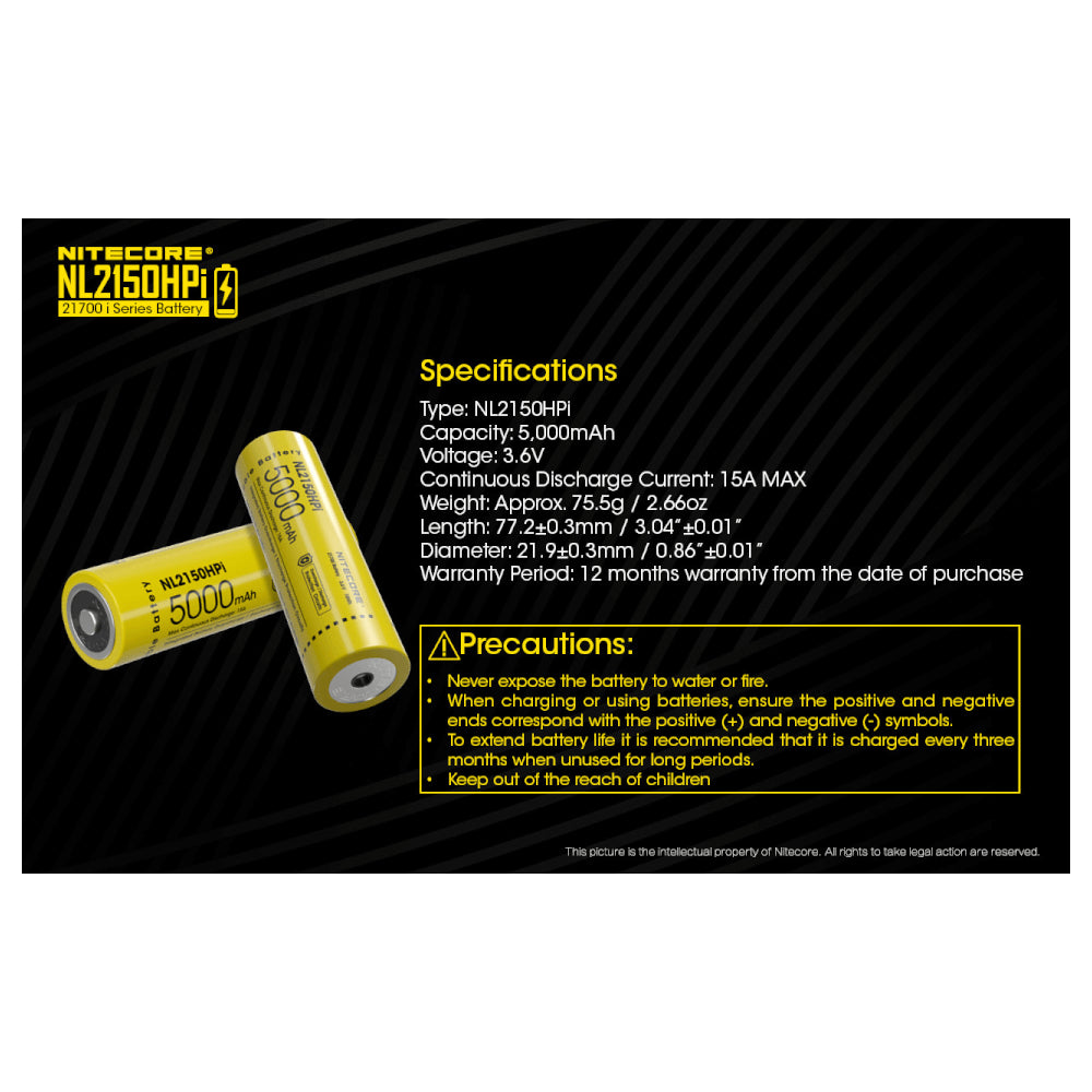 NITECORE 21700i RECHARGEABLE BATTERY 3.6V 5000MAH - NL2150HPI