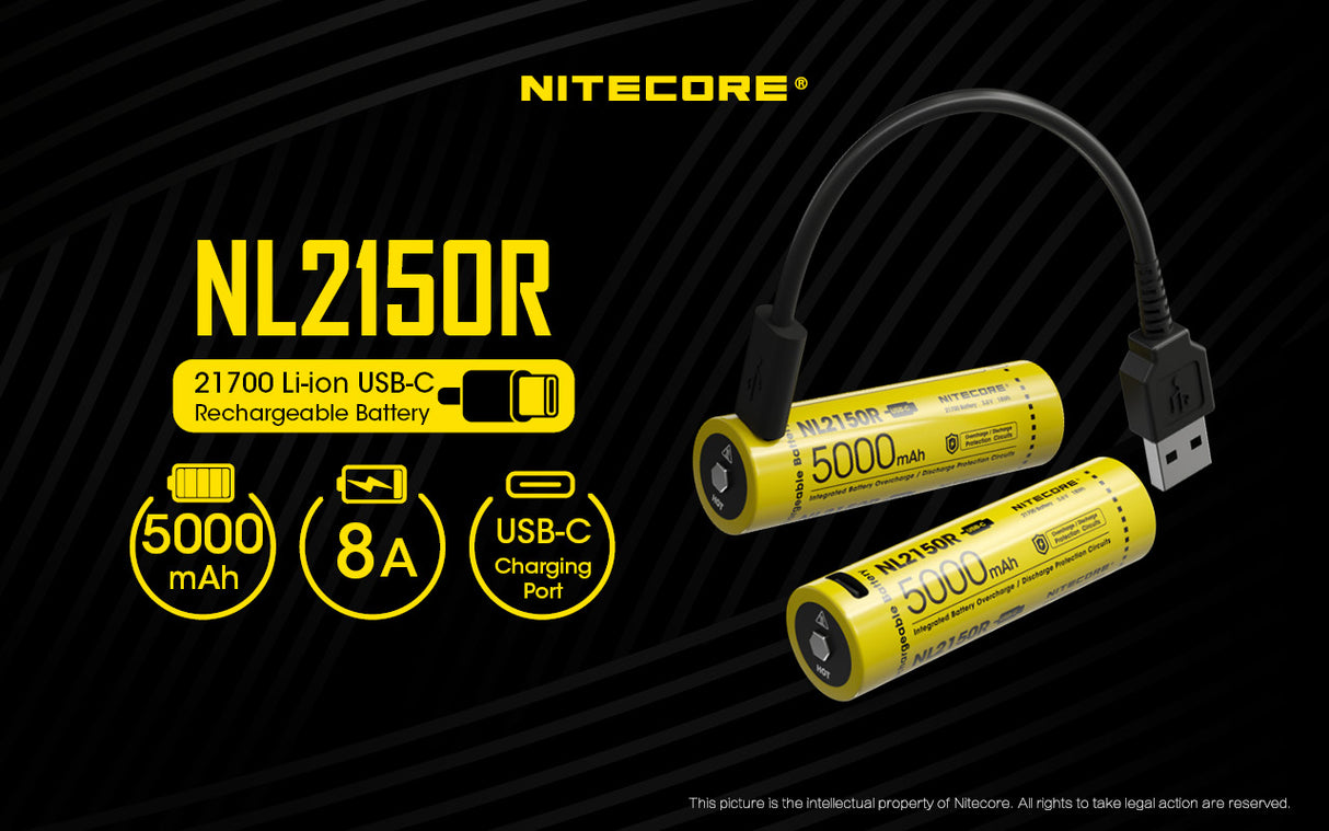 NITECORE LI-ION 21700 RECHARGEABLE BATTERY 5000MAH WITH USB-C PORT - NL2150R