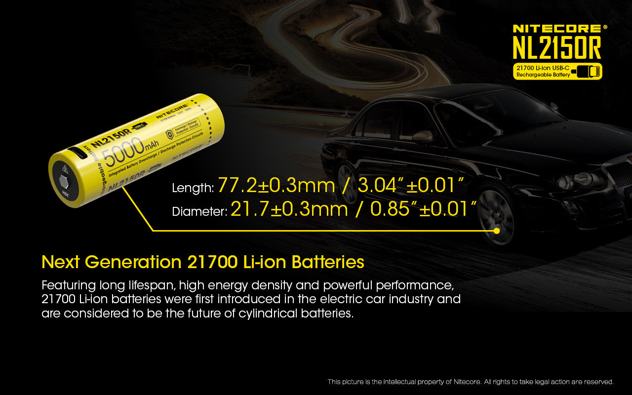 NITECORE LI-ION 21700 RECHARGEABLE BATTERY 5000MAH WITH USB-C PORT - NL2150R
