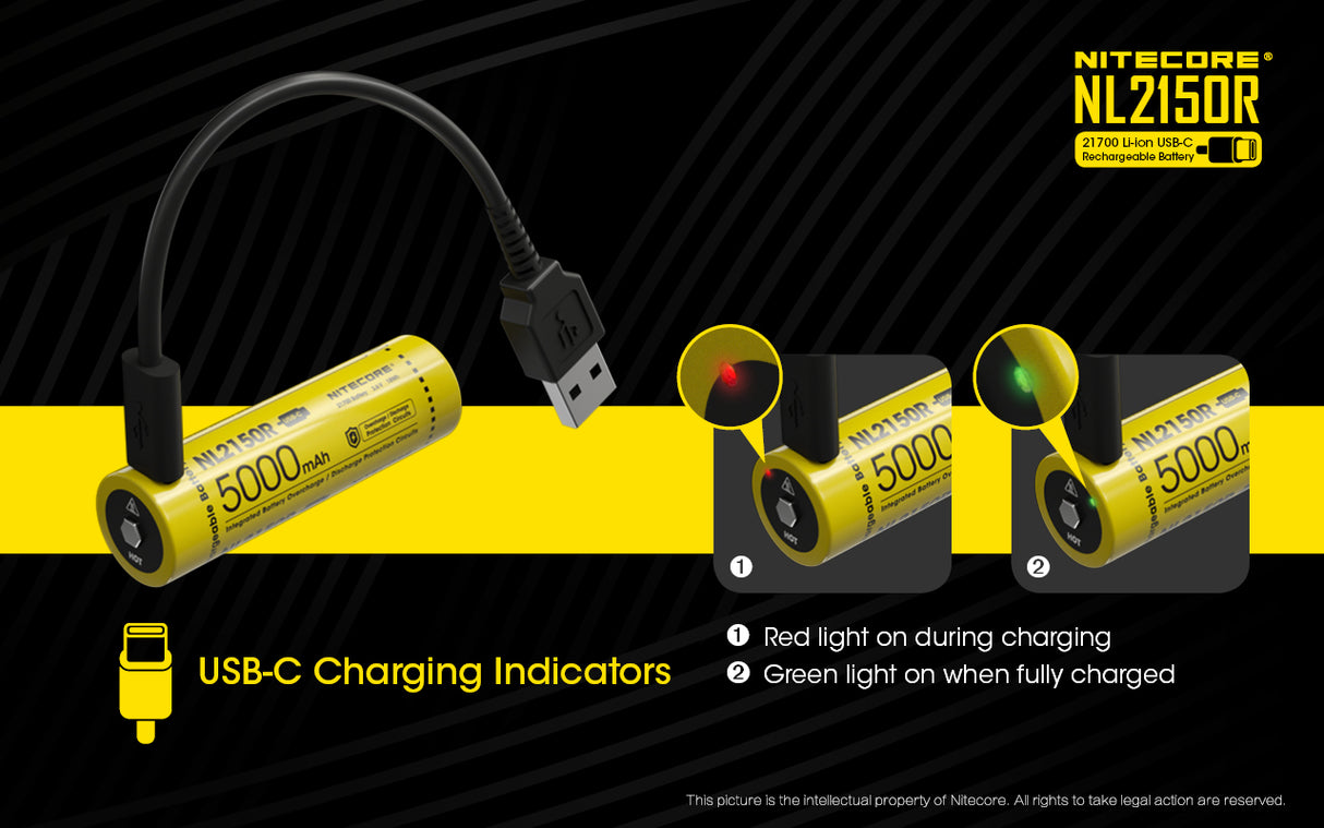 NITECORE LI-ION 21700 RECHARGEABLE BATTERY 5000MAH WITH USB-C PORT - NL2150R