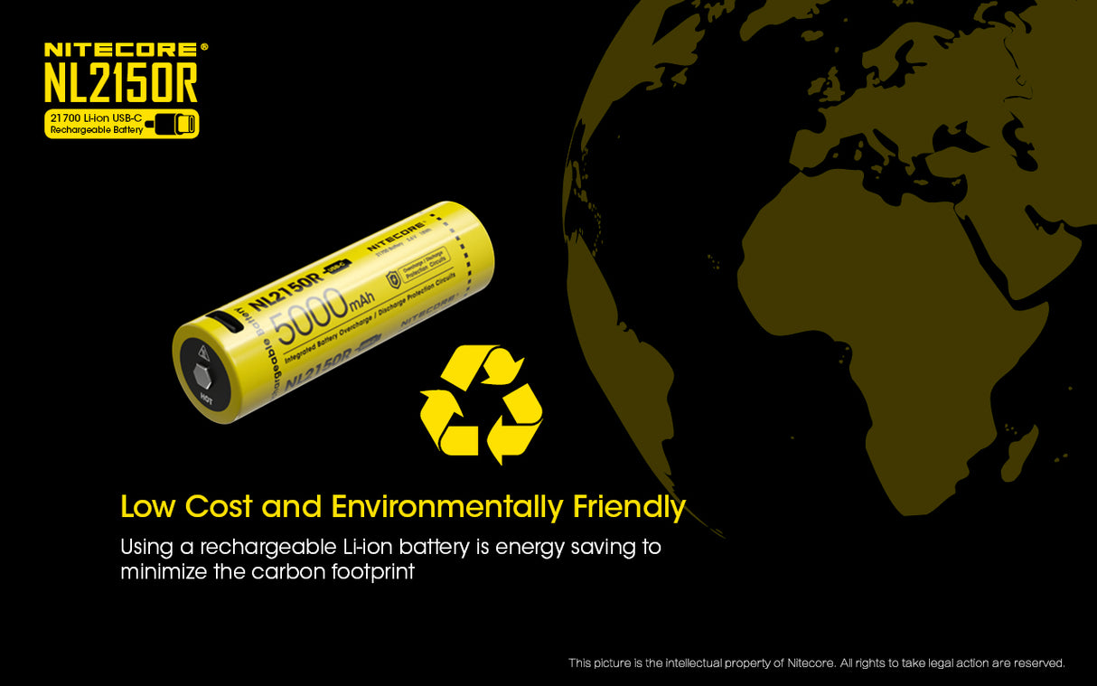 NITECORE LI-ION 21700 RECHARGEABLE BATTERY 5000MAH WITH USB-C PORT - NL2150R
