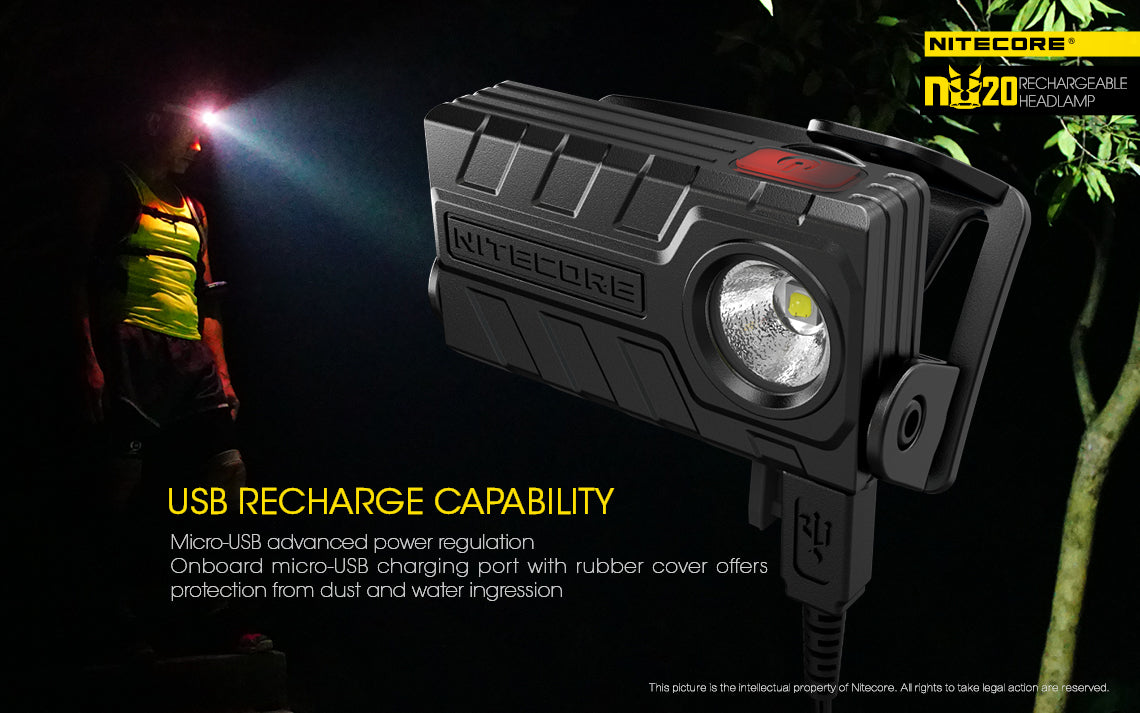 NITECORE USB RECHARGEABLE LED HEADLAMP BLACK - NU20 BK