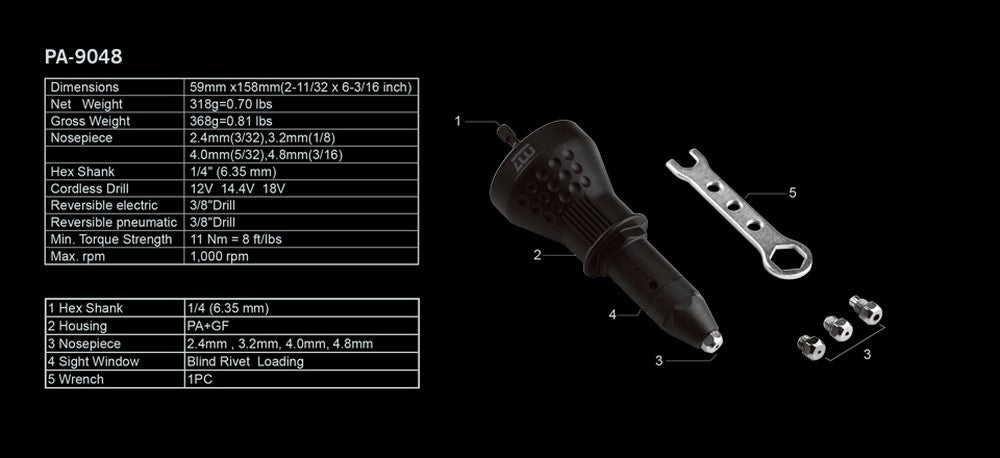M7 RIVETER ADAPTOR 3/16" - PA-9048