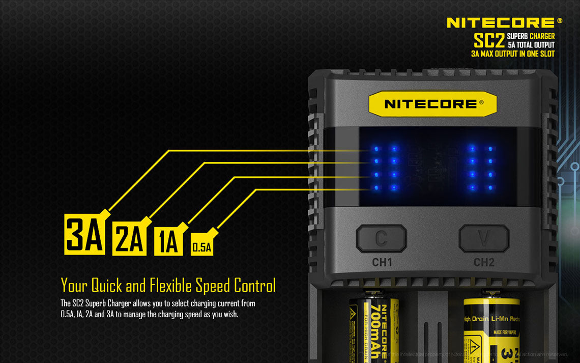 NITECORE BATTERY CHARGER FAST UNIVERSAL FOR AA AAA C D 18650 17650 17670,  - SC2