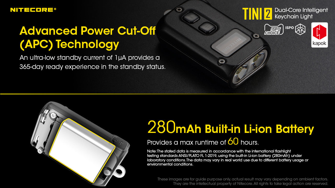 NITECORE 500 LUMEN USB-C RECHARGEABLE KEYCHAIN FLASHLIGHT BLACK - TINI2