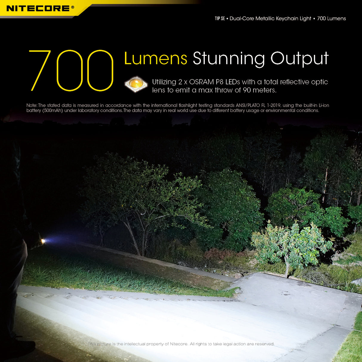NITECORE 700 LUMEN RECHARGEABLE KEYCHAIN FLASHLIGHT BLACK - TIP SE BLACK