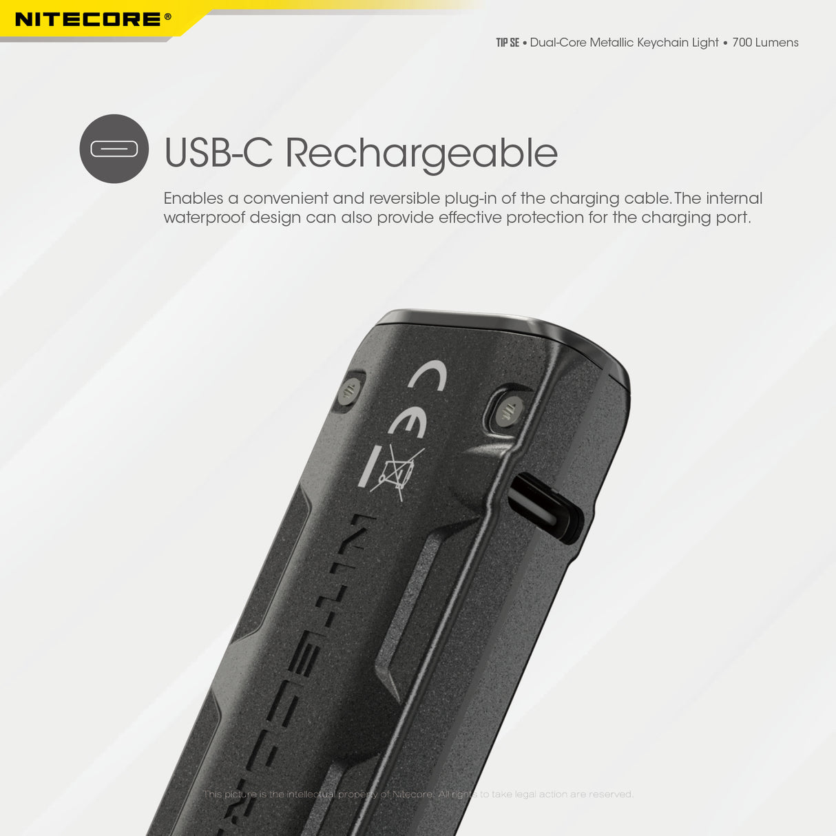 NITECORE 700 LUMEN RECHARGEABLE KEYCHAIN FLASHLIGHT BLACK - TIP SE BLACK