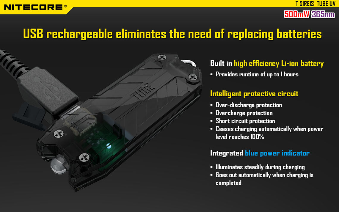 NITECORE TUBE UV RECHARGEABLE KEYCHAIN LIGHT - TUBE UV