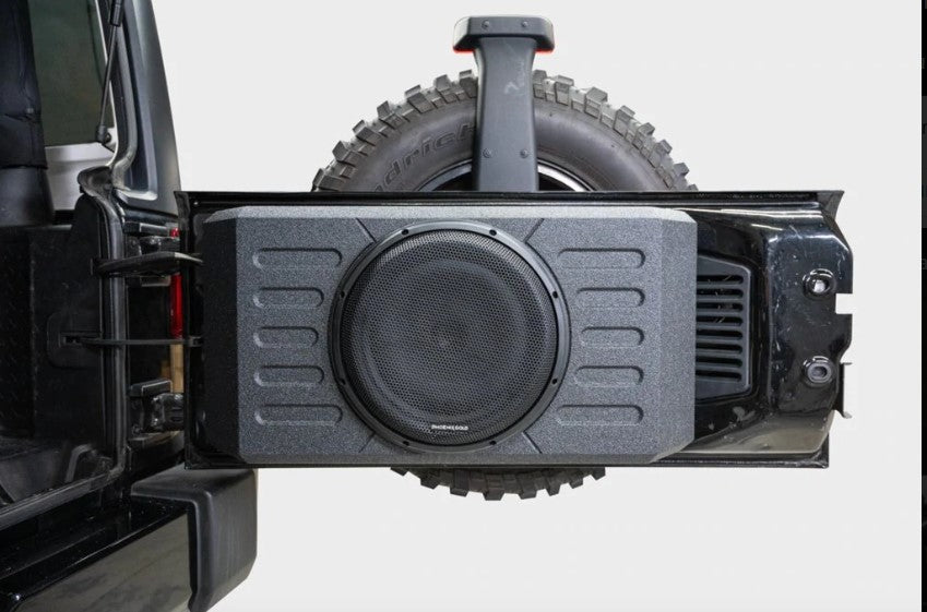 STINGER SWING GATE MOUNTED 12" SHALLOW SUBWOOFER ENCLOSURE FOR JEEP WR - TXJWB12