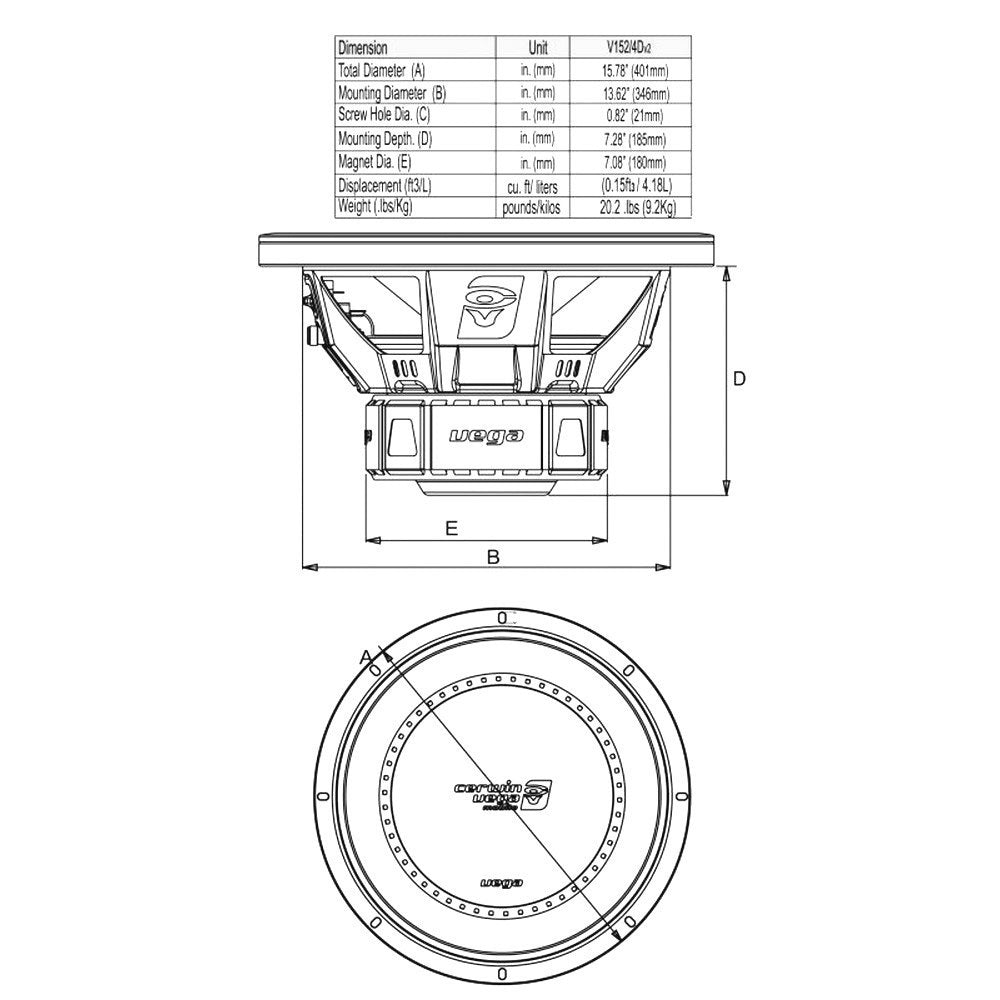 CERWIN VEGA 15" VEGA SERIES 4 OHM DVC SUBWOOFER 1500W - V154DV2