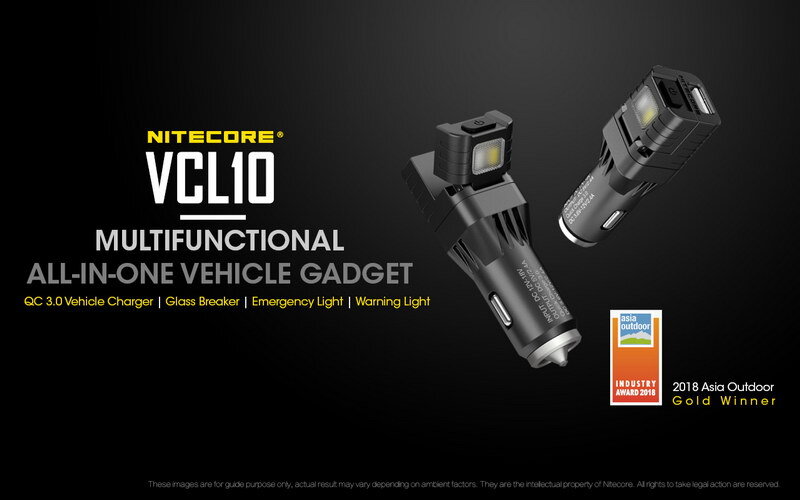 NITECORE QUICK CHARGE 3.0 USB CAR CHARGER WITH WHITE/RED FLASHLIGHT - VCL10