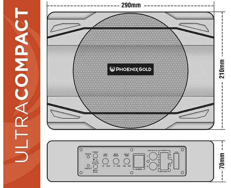 PHOENIX GOLD 8" ACTIVE UNDERSEAT PLUG AND PLAY SUBWOOFER 240W MAX - Z880