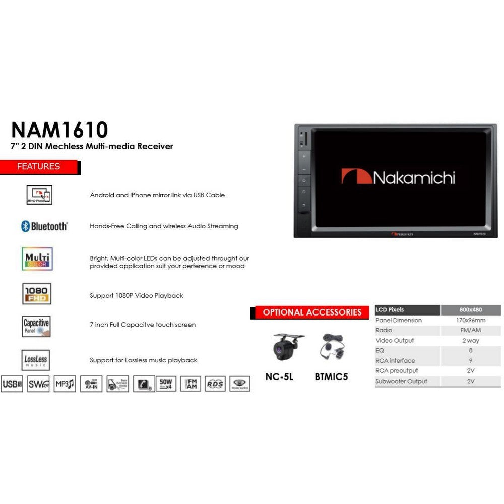 NAKAMICHI HEAD UNIT NAM1610 DOUBLE DIN ANDROID MIRROR LINK - NAM1610