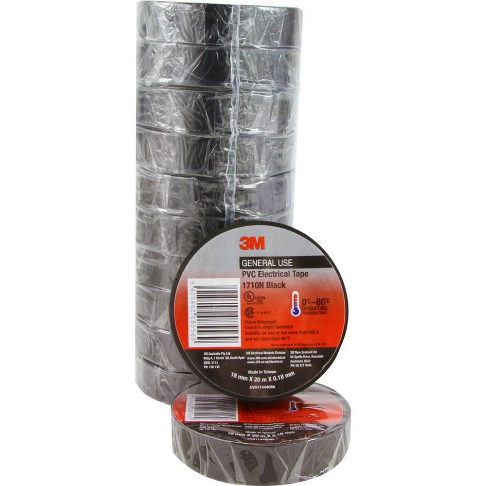 TAPE PVC ELECTRICAL 3M TAPE 18MM - 20MTR (10 PACK) - WAT302