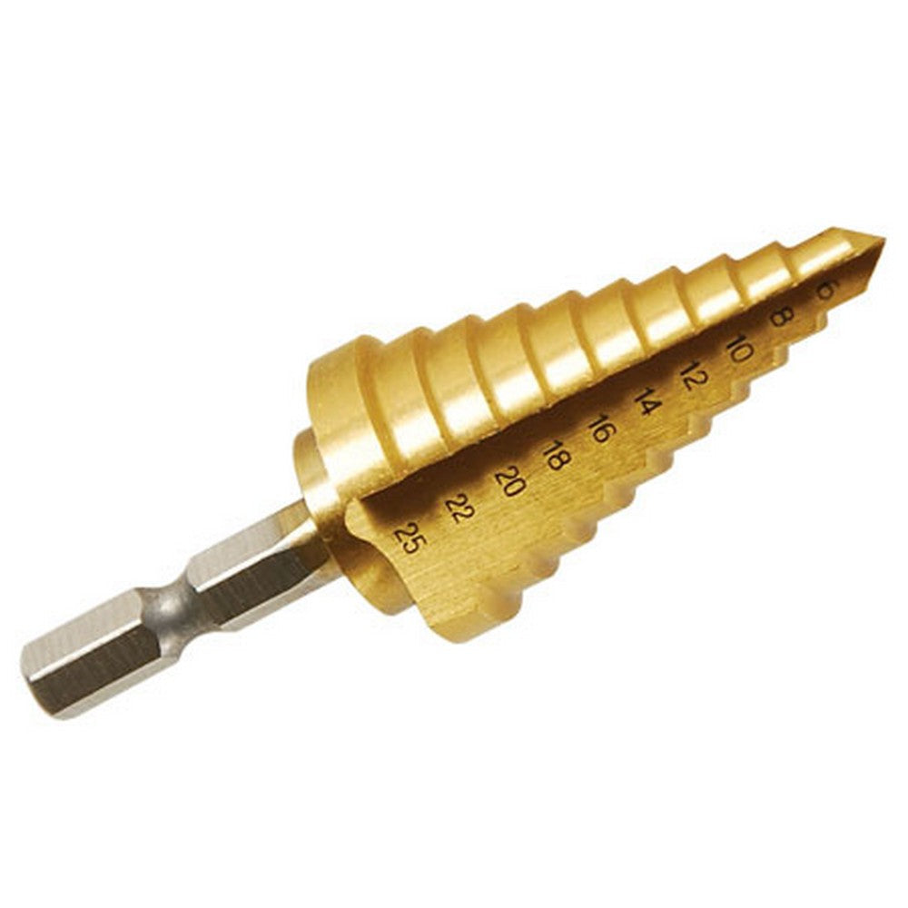 TOOL STEP DRILL 6 - 25MM  10 STEPS TITANIUM COATED - WUB625